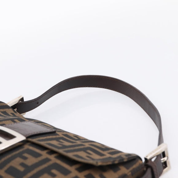 FENDI Zucca Canvas Mamma Baguette Shoulder Bag Black Brown Auth 203886V