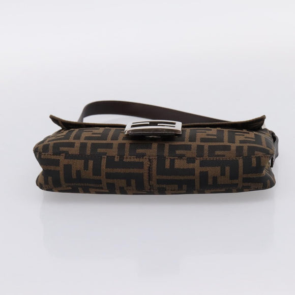FENDI Zucca Canvas Mamma Baguette Shoulder Bag Black Brown Auth 203886V