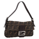 FENDI Zucca Canvas Mamma Baguette Shoulder Bag Black Brown Auth 203887V-1