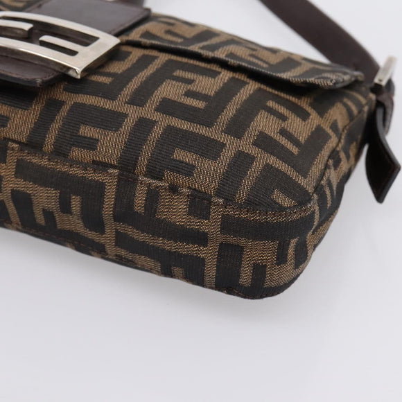 FENDI Zucca Canvas Mamma Baguette Shoulder Bag Black Brown Auth 203887V
