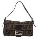 FENDI Zucca Canvas Mamma Baguette Shoulder Bag Black Brown Auth 203887V-13
