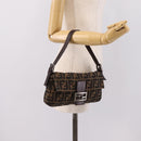 FENDI Zucca Canvas Mamma Baguette Shoulder Bag Black Brown Auth 203887V-25