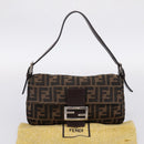 FENDI Zucca Canvas Mamma Baguette Shoulder Bag Black Brown Auth 203887V-12