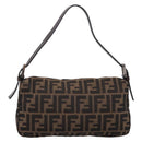 FENDI Zucca Canvas Mamma Baguette Shoulder Bag Black Brown Auth 203887V-2