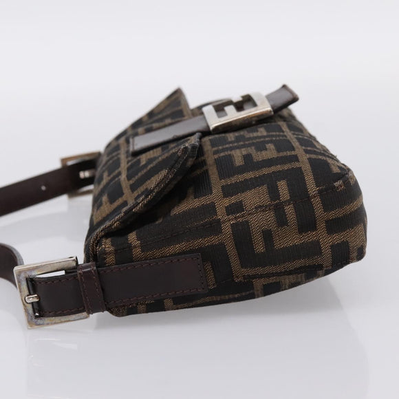 FENDI Zucca Canvas Mamma Baguette Shoulder Bag Black Brown Auth 203887V