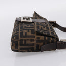 FENDI Zucca Canvas Mamma Baguette Shoulder Bag Black Brown Auth 203887V-4