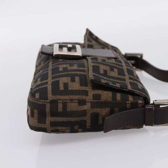 FENDI Zucca Canvas Mamma Baguette Shoulder Bag Black Brown Auth 203887V