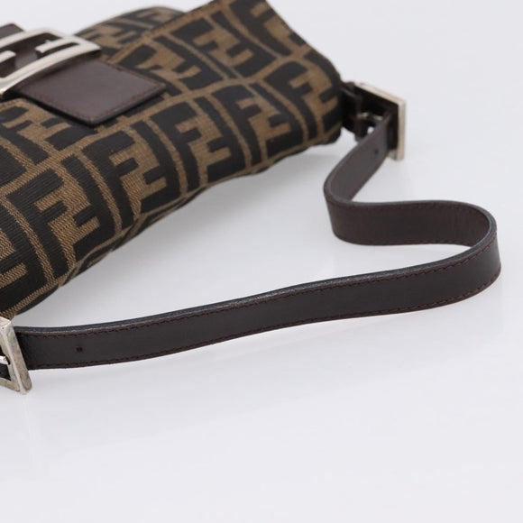 FENDI Zucca Canvas Mamma Baguette Shoulder Bag Black Brown Auth 203887V