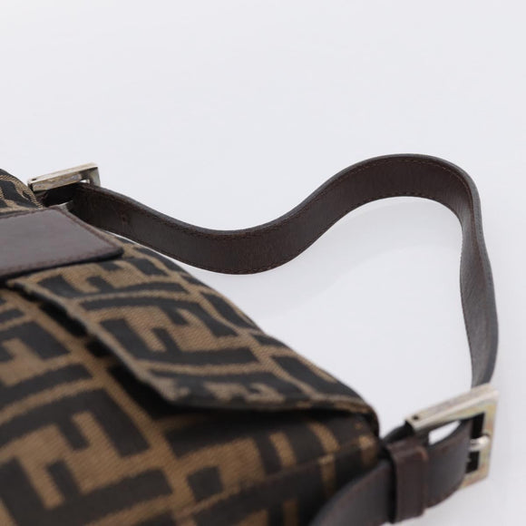 FENDI Zucca Canvas Mamma Baguette Shoulder Bag Black Brown Auth 203887V