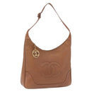 CHANEL Shoulder Bag Caviar Skin Brown Gold CC Auth 203890-1
