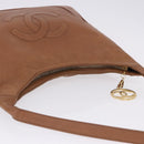 CHANEL Shoulder Bag Caviar Skin Brown Gold CC Auth 203890-17
