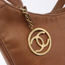 CHANEL Shoulder Bag Caviar Skin Brown Gold CC Auth 203890-29