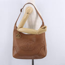 CHANEL Shoulder Bag Caviar Skin Brown Gold CC Auth 203890-40