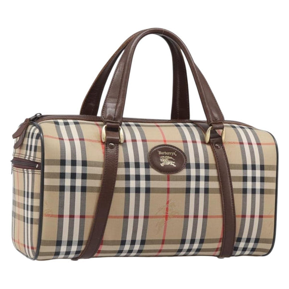 Burberrys Nova Check Boston Bag Canvas Beige Gold Auth 203894V