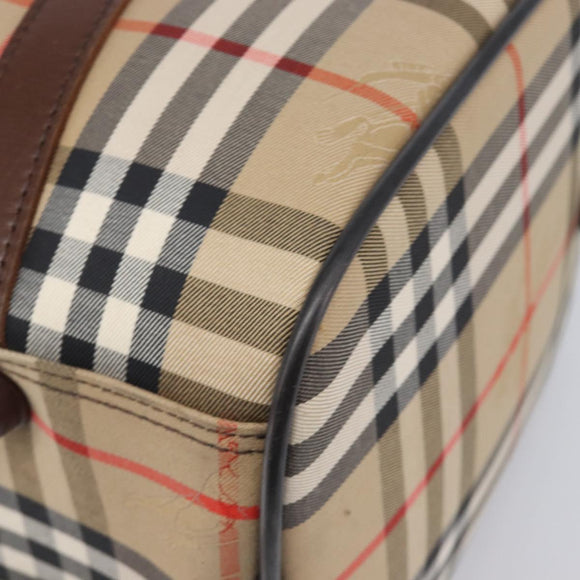 Burberrys Nova Check Boston Bag Canvas Beige Gold Auth 203894V