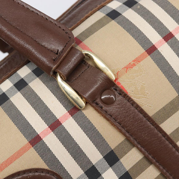 Burberrys Nova Check Boston Bag Canvas Beige Gold Auth 203894V
