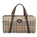 Burberrys Nova Check Boston Bag Canvas Beige Gold Auth 203894V-13