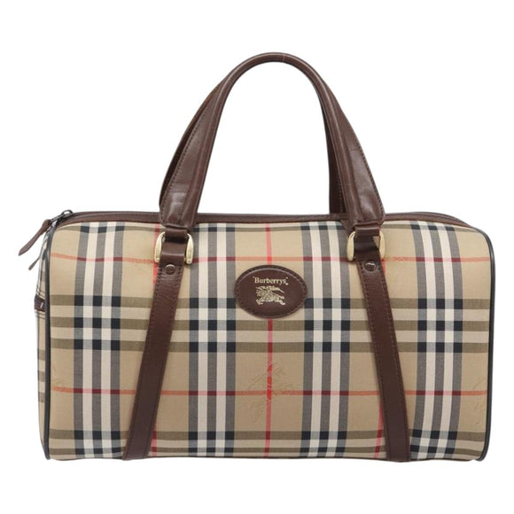 Burberrys Nova Check Boston Bag Canvas Beige Gold Auth 203894V