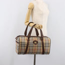 Burberrys Nova Check Boston Bag Canvas Beige Gold Auth 203894V-20