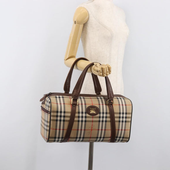 Burberrys Nova Check Boston Bag Canvas Beige Gold Auth 203894V