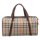 Burberrys Nova Check Boston Bag Canvas Beige Gold Auth 203894V-2
