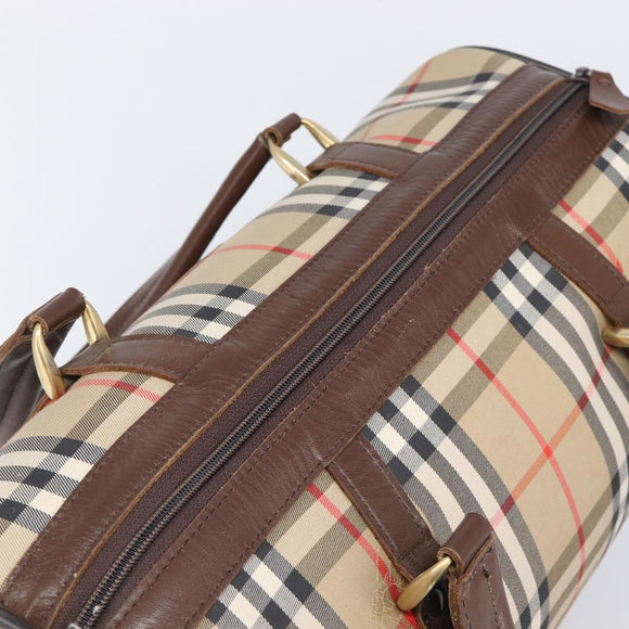 Burberrys Nova Check Boston Bag Canvas Beige Gold Auth 203894V