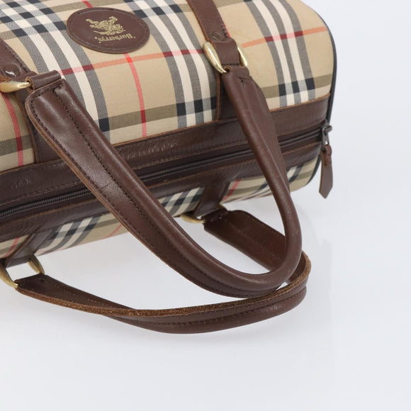 Burberrys Nova Check Boston Bag Canvas Beige Gold Auth 203894V
