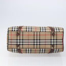 Burberrys Nova Check Boston Bag Canvas Beige Gold Auth 203894V-5