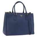 PRADA Galleria Hand Bag Saffiano 2way Blue Gold Auth 203895A-1