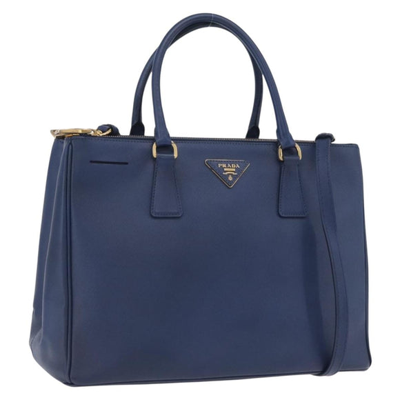 PRADA Galleria Hand Bag Saffiano 2way Blue Gold Auth 203895A