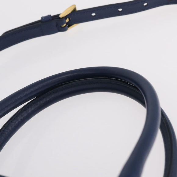 PRADA Galleria Hand Bag Saffiano 2way Blue Gold Auth 203895A