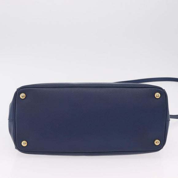 PRADA Galleria Hand Bag Saffiano 2way Blue Gold Auth 203895A