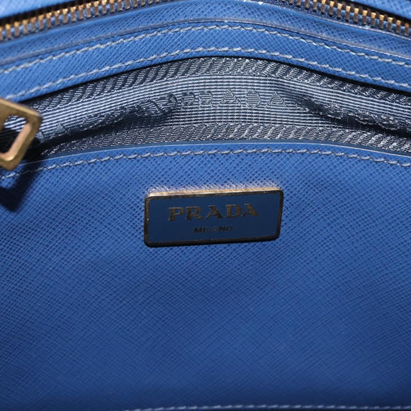 PRADA Galleria Hand Bag Saffiano 2way Blue Gold Auth 203895A