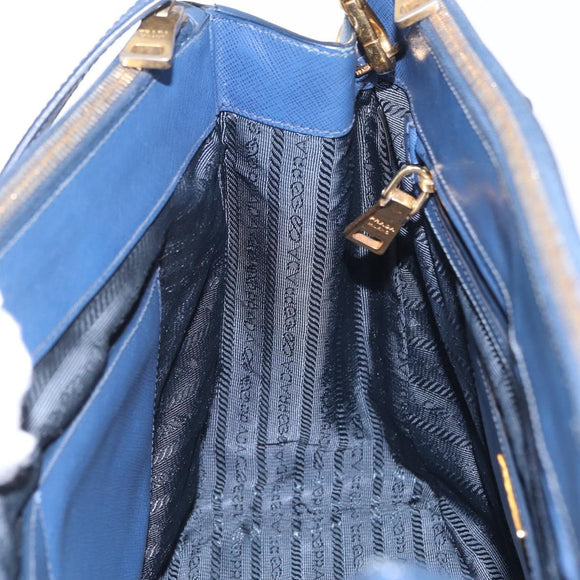 PRADA Galleria Hand Bag Saffiano 2way Blue Gold Auth 203895A