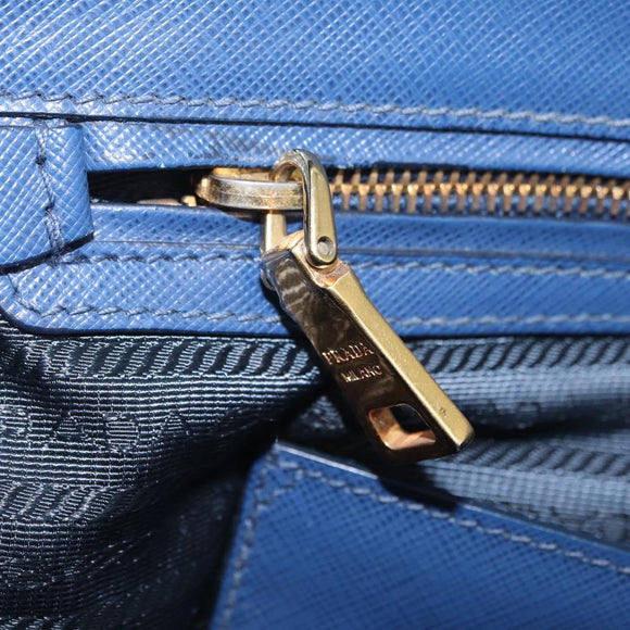 PRADA Galleria Hand Bag Saffiano 2way Blue Gold Auth 203895A