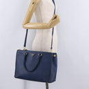 PRADA Galleria Hand Bag Saffiano 2way Blue Gold Auth 203895A-31