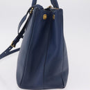 PRADA Galleria Hand Bag Saffiano 2way Blue Gold Auth 203895A-4