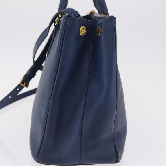 PRADA Galleria Hand Bag Saffiano 2way Blue Gold Auth 203895A