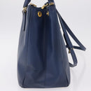PRADA Galleria Hand Bag Saffiano 2way Blue Gold Auth 203895A-6