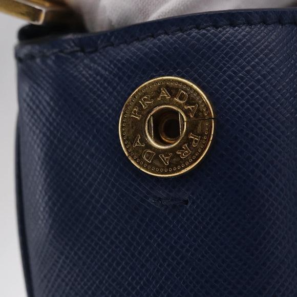 PRADA Galleria Hand Bag Saffiano 2way Blue Gold Auth 203895A