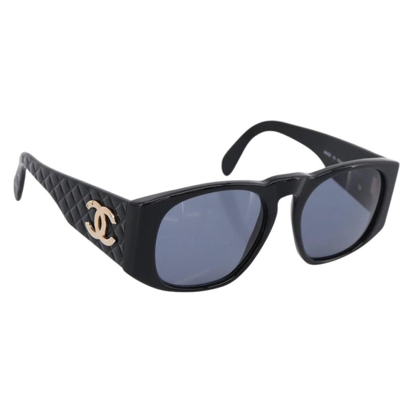 CHANEL Matelasse Sunglasses plastic Black CC Auth 203910