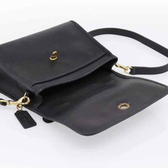 Coach Hand Bag Leather 2way Black Gold Auth 203933