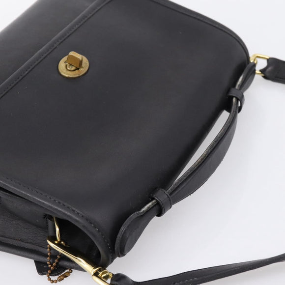 Coach Hand Bag Leather 2way Black Gold Auth 203933