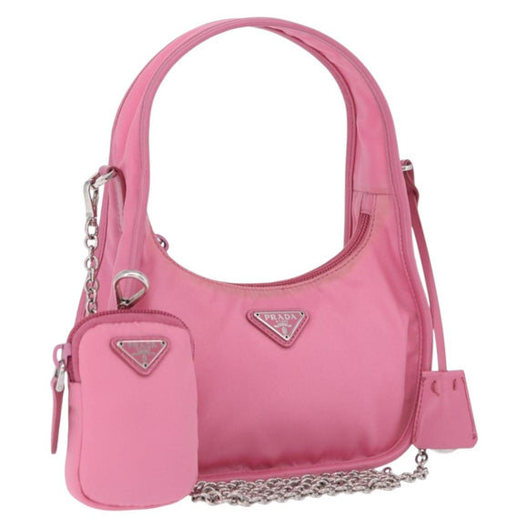 PRADA Hand Bag Nylon Pink Silver Auth 204035V