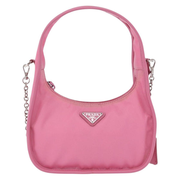 PRADA Hand Bag Nylon Pink Silver Auth 204035V