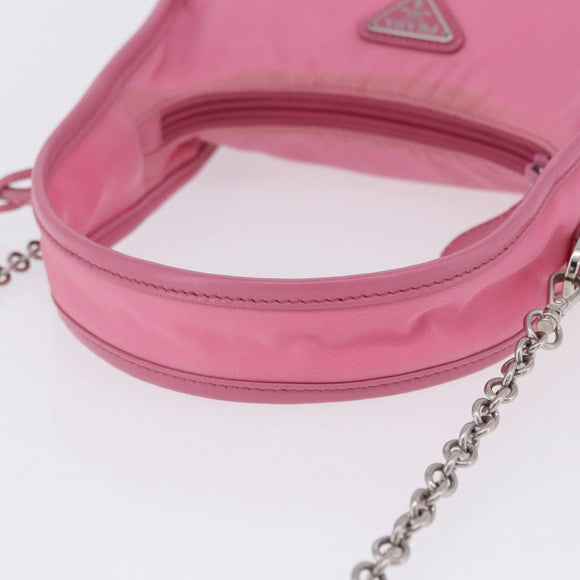 PRADA Hand Bag Nylon Pink Silver Auth 204035V