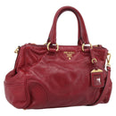 PRADA Hand Bag Vitter Shine 2way Red Gold Auth 204038-1
