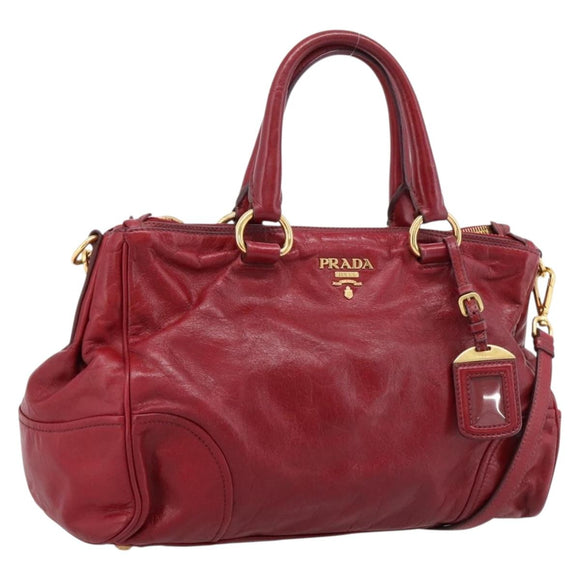 PRADA Hand Bag Vitter Shine 2way Red Gold Auth 204038