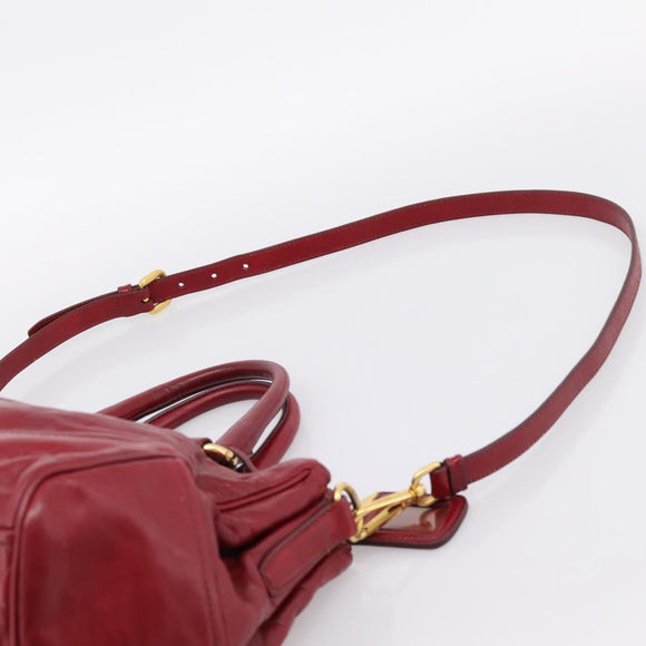 PRADA Hand Bag Vitter Shine 2way Red Gold Auth 204038