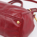 PRADA Hand Bag Vitter Shine 2way Red Gold Auth 204038-12